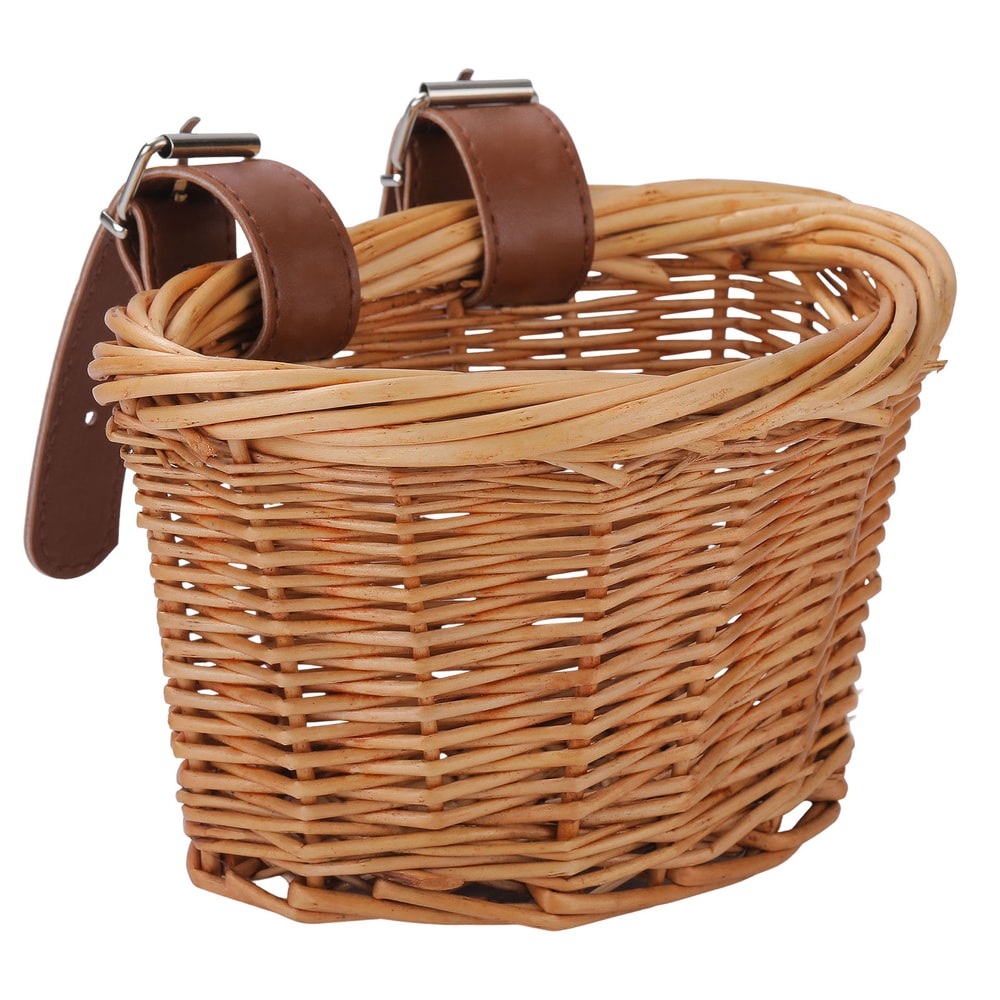 Kids Wicker Bike Basket With Leather Straps For Bikes And Scooters 2