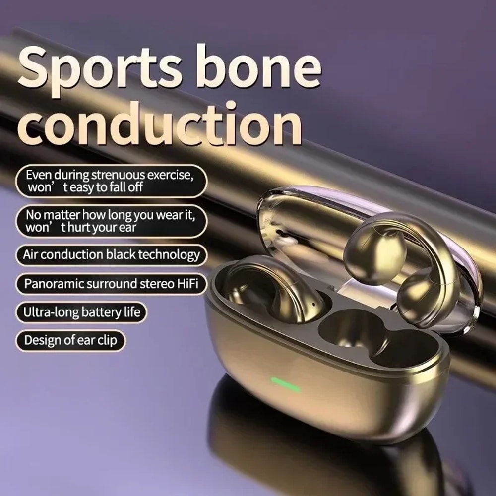 Open Ear Clip On Wireless Bluetooth Earbuds for Sports and Calls