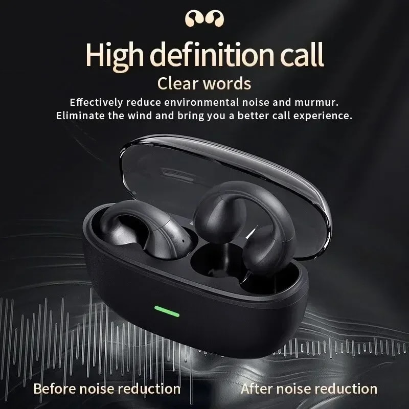 Open Ear Clip On Wireless Bluetooth Earbuds for Sports and Calls