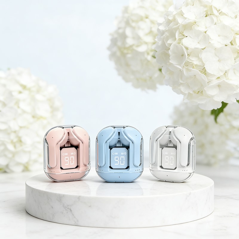Transparent TWS Bluetooth Earbuds with LED Display Charging Case