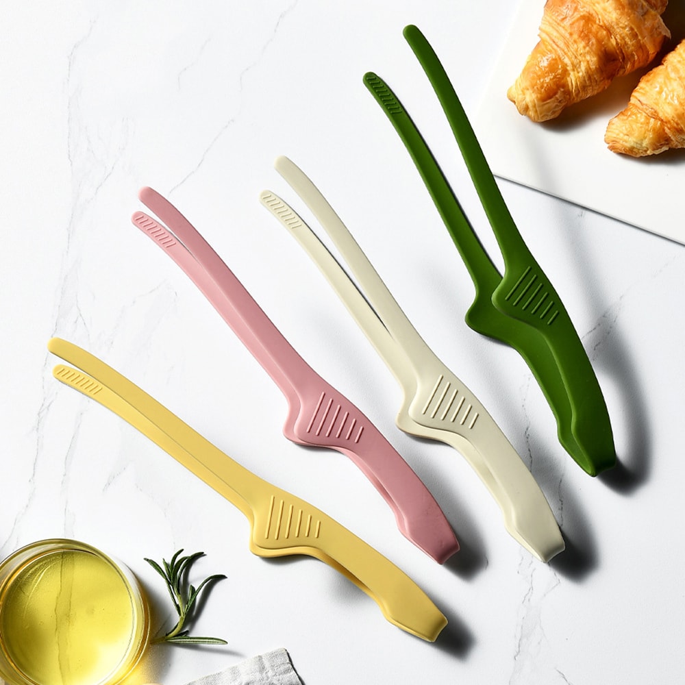 Silicone Kitchen Tongs Portable BBQ Food Serving Tweezer Clip 0