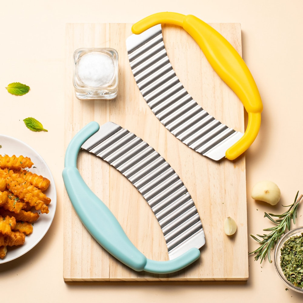 Stainless Steel Rocking Pizza Cutter and Wave Knife for Fries Potatoes and Kitchen Prep