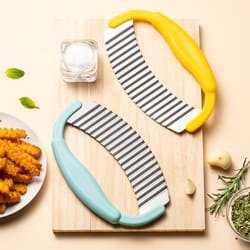 stainless steel rocking pizza cutter and wave knife for fries potatoes and kitchen prep