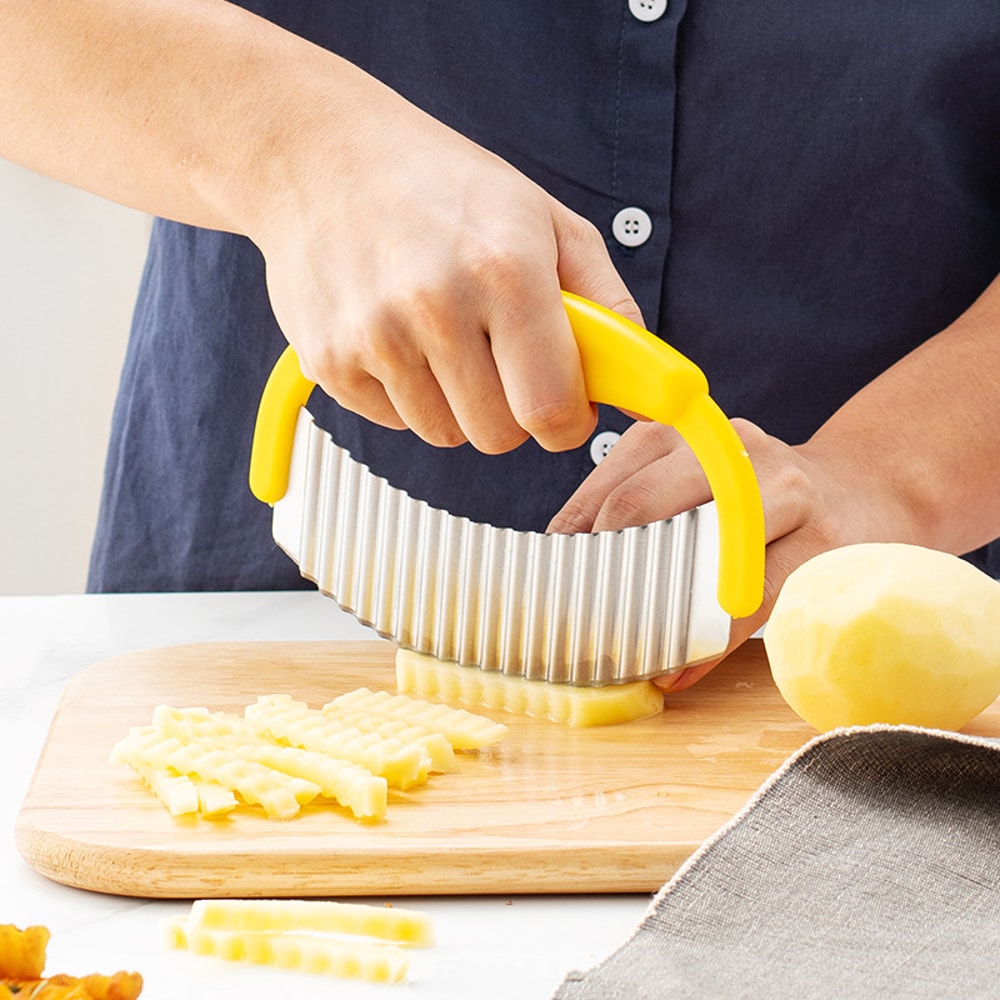 Stainless Steel Rocking Pizza Cutter and Wave Knife for Fries Potatoes and Kitchen Prep