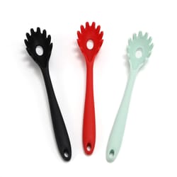 silicone pasta fork spaghetti server spoon with wooden handle heat resistant noodle server