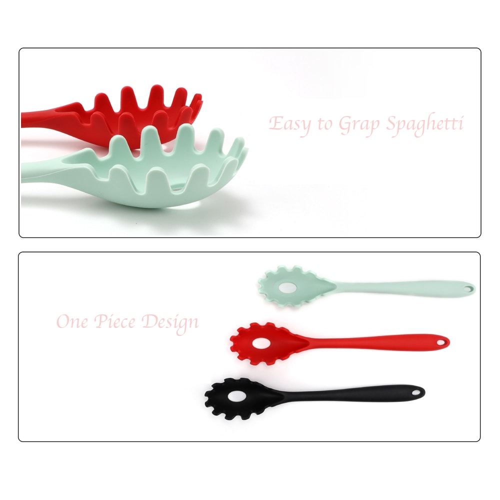 Silicone Pasta Fork Spaghetti Server Spoon With Wooden Handle Heat Resistant Noodle Server 1
