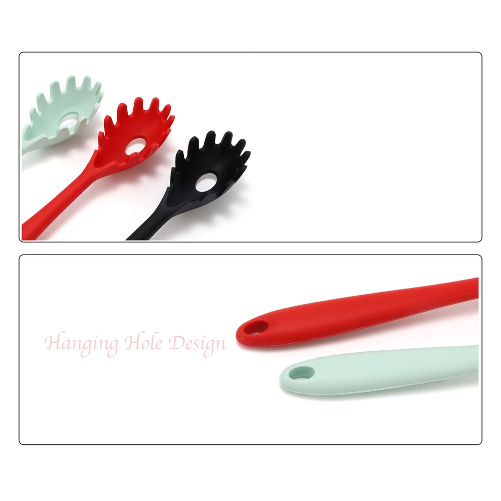 Silicone Pasta Fork Spaghetti Server Spoon With Wooden Handle Heat Resistant Noodle Server 2