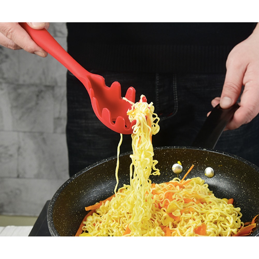 Silicone Pasta Fork Spaghetti Server Spoon With Wooden Handle Heat Resistant Noodle Server 4