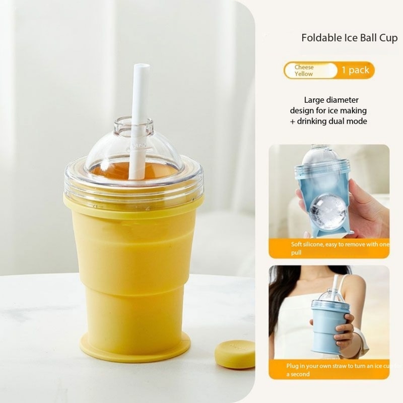 Silicone Folding Cup with Straw Portable Ice Cup for Travel and Outdoors