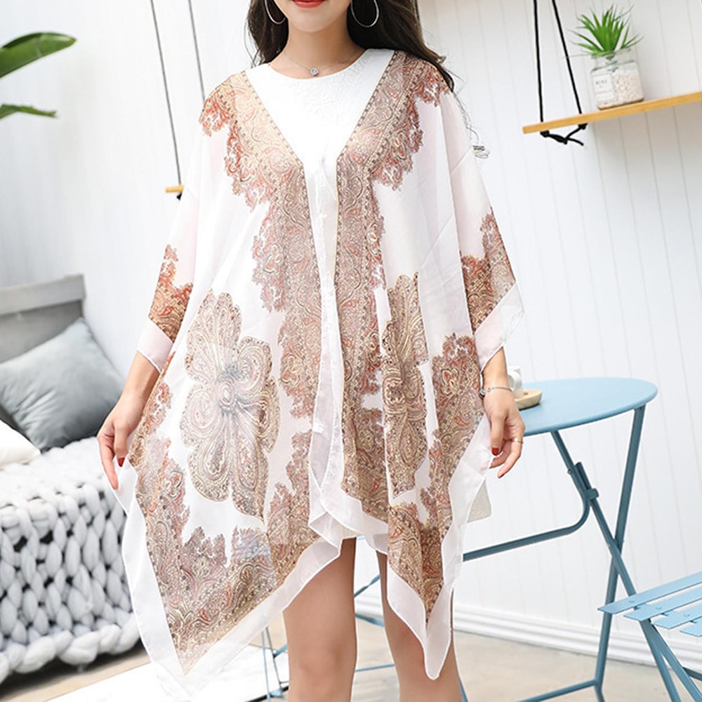 2025 Women Chiffon Beach Cover Up Kaftan Tunic Dress Bikini Swimsuit Sarong Pareo Bathing Suit Reso 2