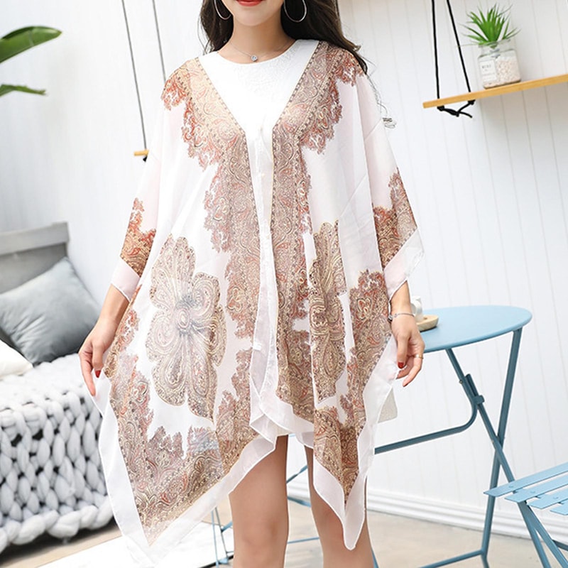 2025 Women Chiffon Beach Cover Up Kaftan Tunic Dress Bikini Swimsuit Sarong Pareo Bathing Suit Reso 2