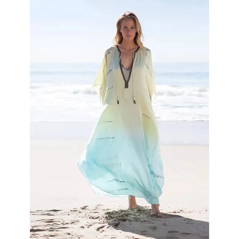 Tie Dye Chiffon Beach Cover Up For Women Maxi Swimsuit Cover Up Dress 0