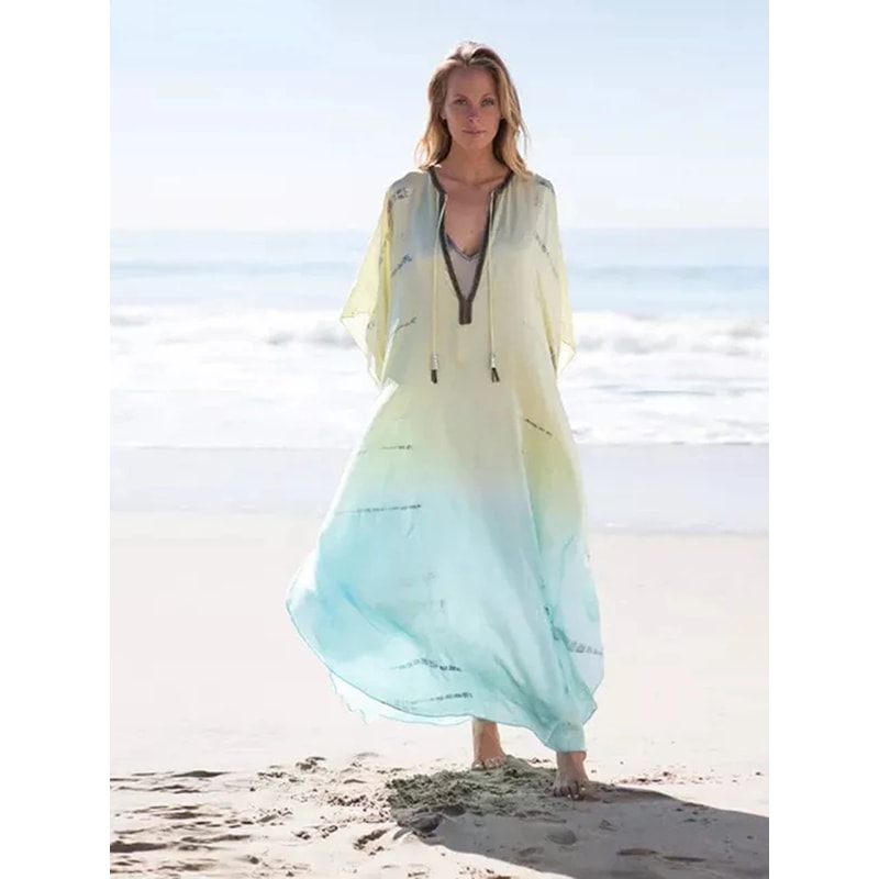 Tie Dye Chiffon Beach Cover Up For Women Maxi Swimsuit Cover Up Dress 0