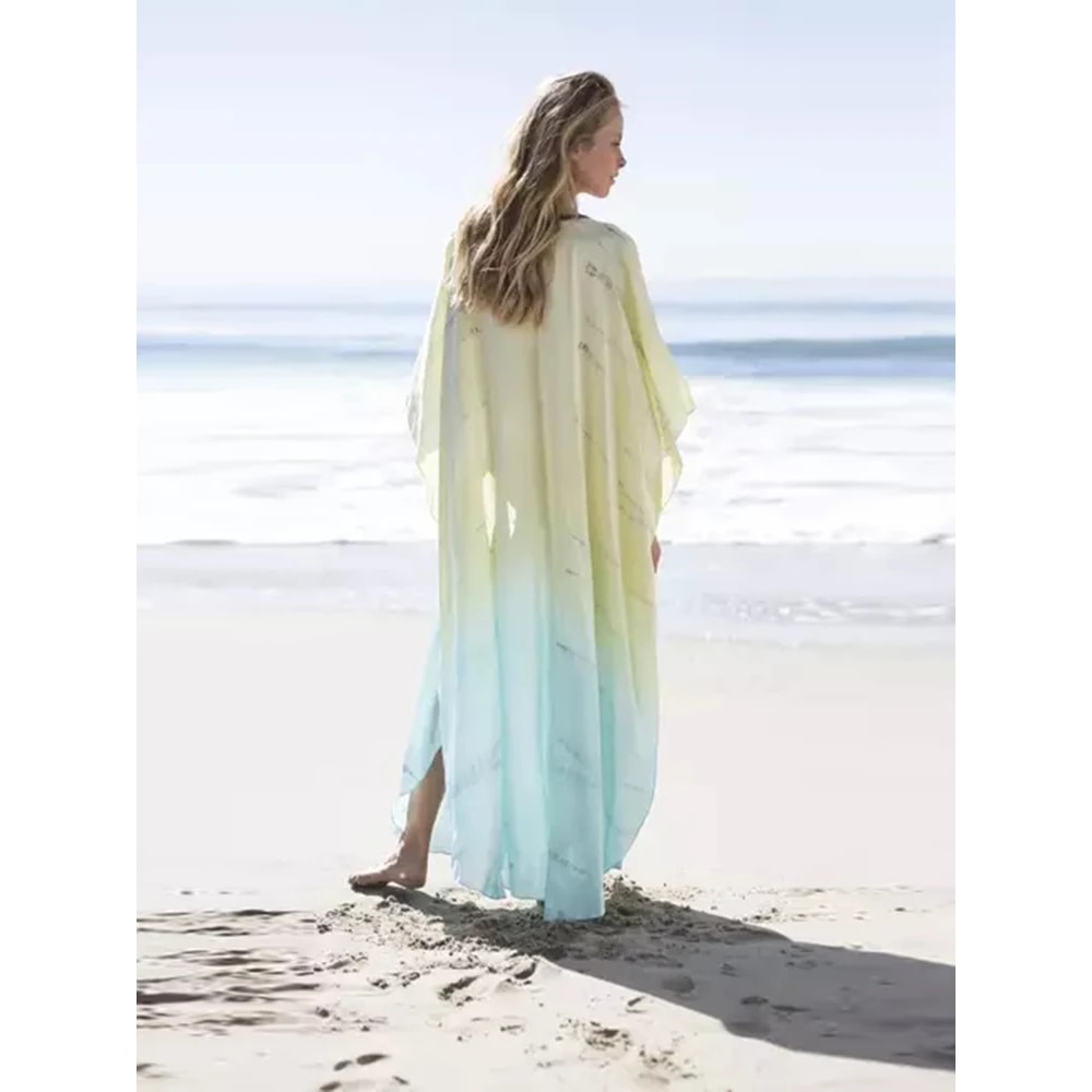 Tie Dye Chiffon Beach Cover Up For Women Maxi Swimsuit Cover Up Dress 1