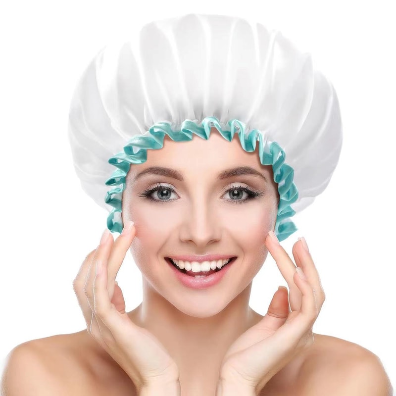 Satin Shower Cap For Women Double Layer Waterproof Bath Cap For Long Hair 4