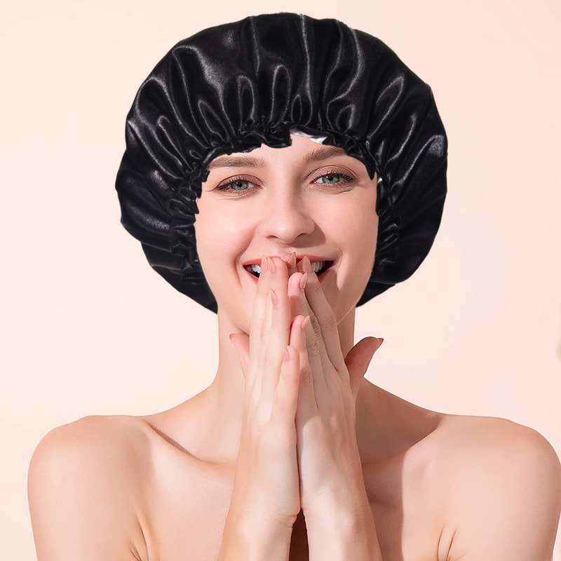 Satin Shower Cap For Women Double Layer Waterproof Bath Cap For Long Hair 8