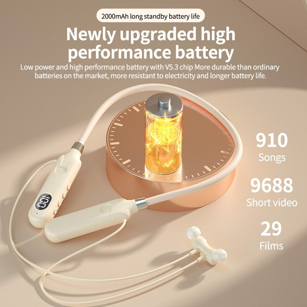 LED Display Neckband Bluetooth Headphones Wireless Sports Earbuds With Button Control 2