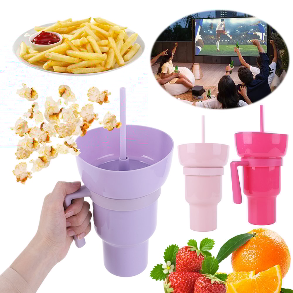 Snack and Drink Cup with Straw Handle Stadium Tumbler for Movies Travel and Home