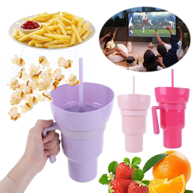 Snack and Drink Cup with Straw Handle Stadium Tumbler for Movies Travel and Home