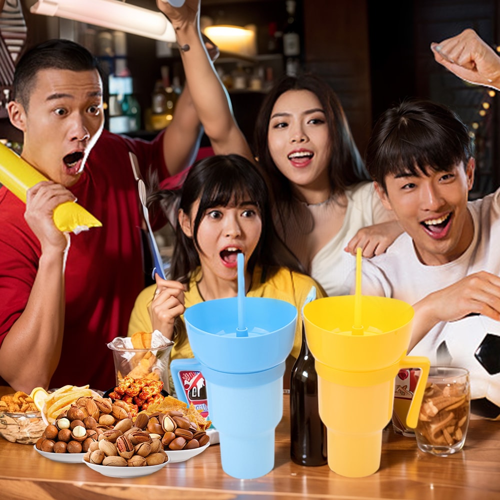 Snack and Drink Cup with Straw Handle Stadium Tumbler for Movies Travel and Home