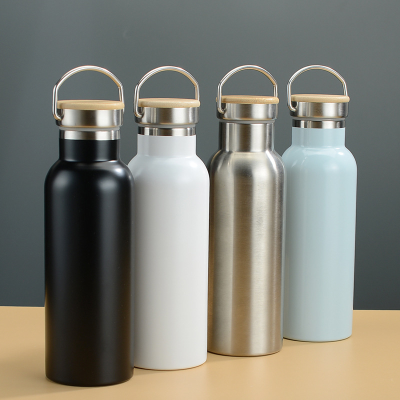 Bamboo Lid Insulated Water Bottle Stainless Steel Travel Thermos 1