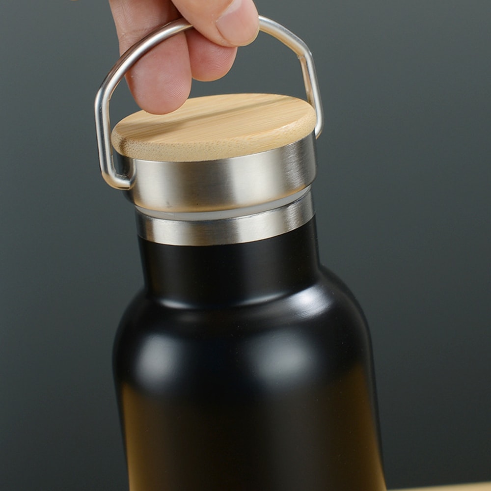 Bamboo Lid Insulated Water Bottle Stainless Steel Travel Thermos 2