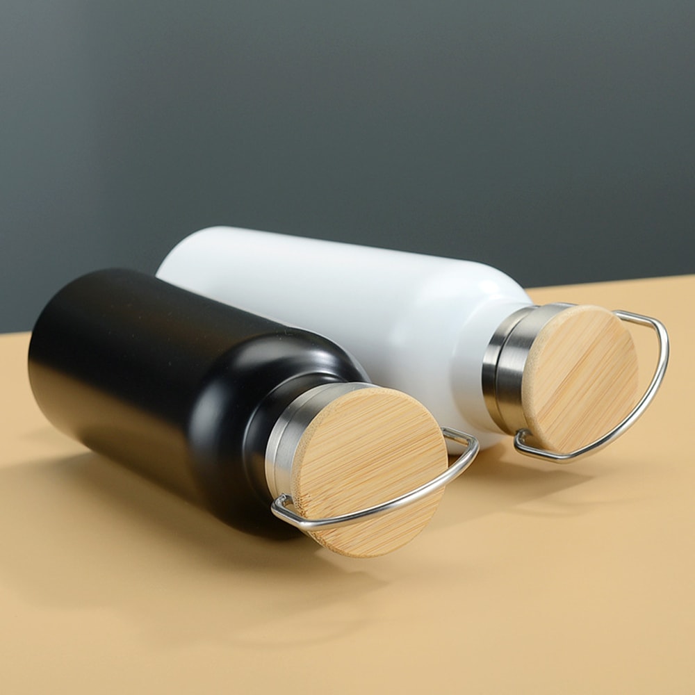 Bamboo Lid Insulated Water Bottle Stainless Steel Travel Thermos 3
