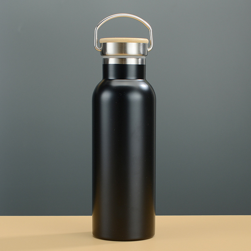 Bamboo Lid Insulated Water Bottle Stainless Steel Travel Thermos 4