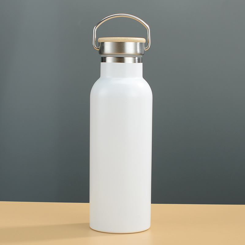 Bamboo Lid Insulated Water Bottle Stainless Steel Travel Thermos 6