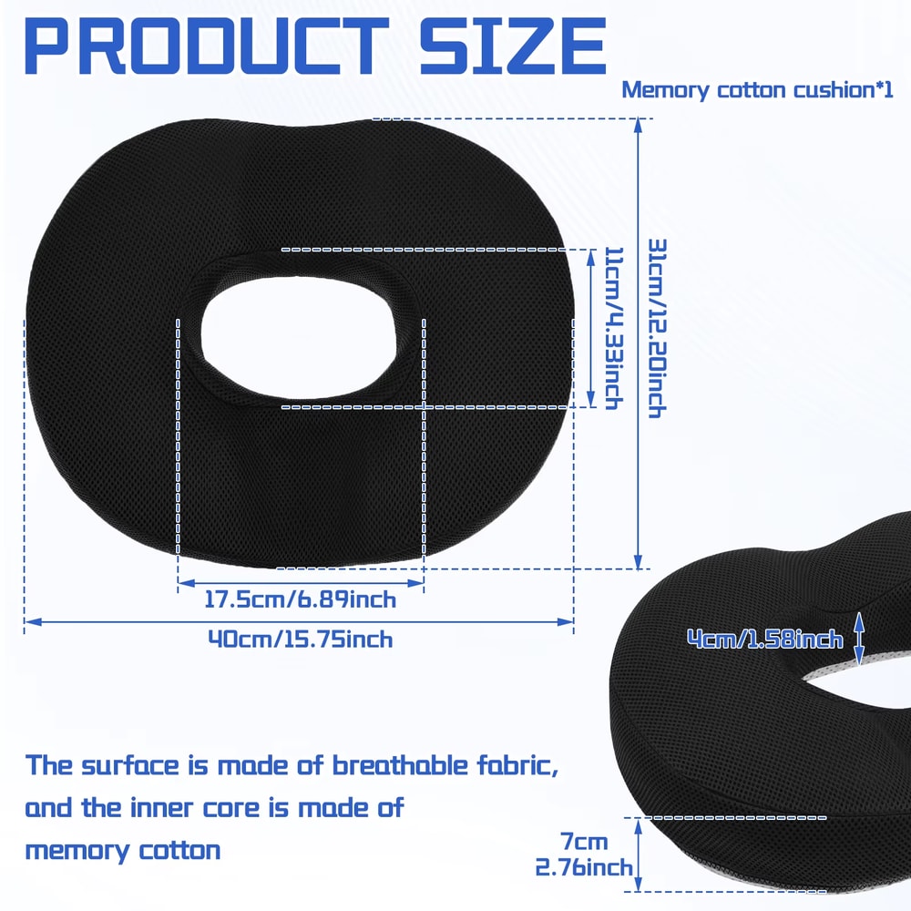 Memory Foam Orthopedic Donut Pillow for Hemorrhoid Relief and Sciatica Support Seat Cushion