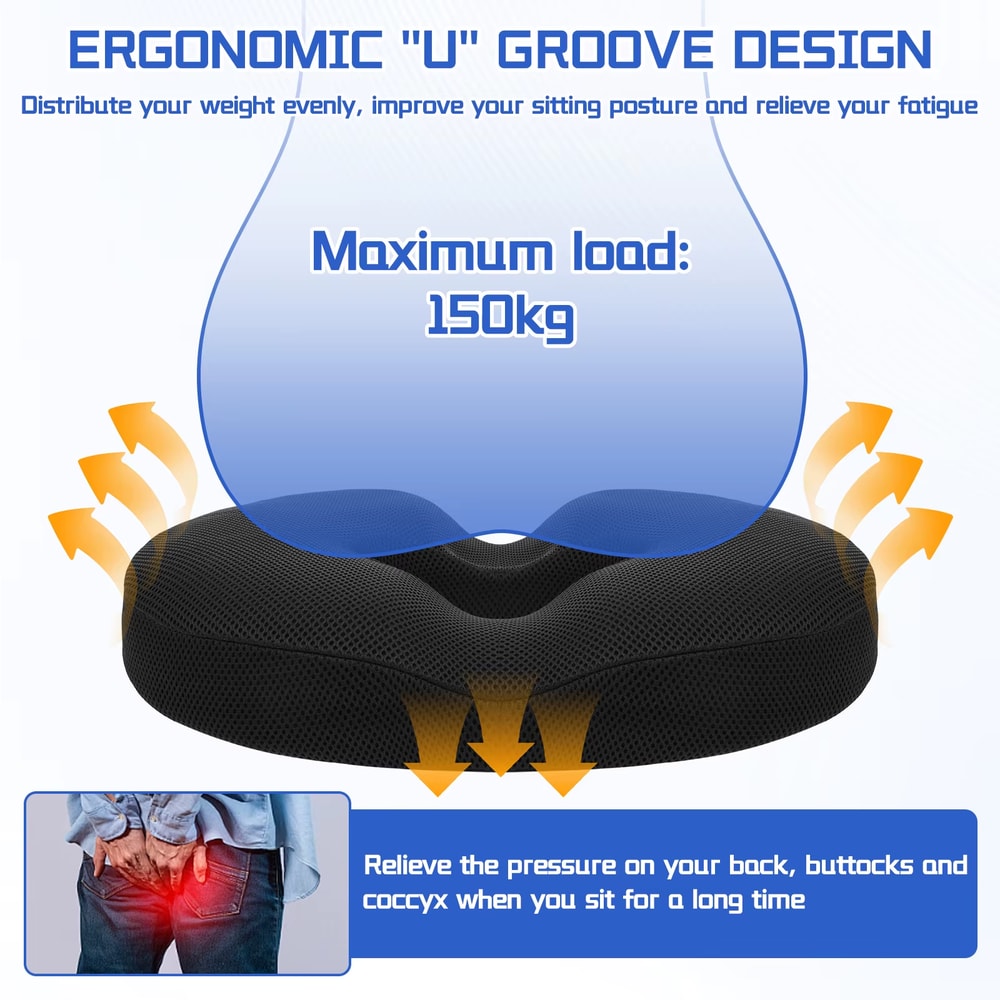 Memory Foam Orthopedic Donut Pillow for Hemorrhoid Relief and Sciatica Support Seat Cushion