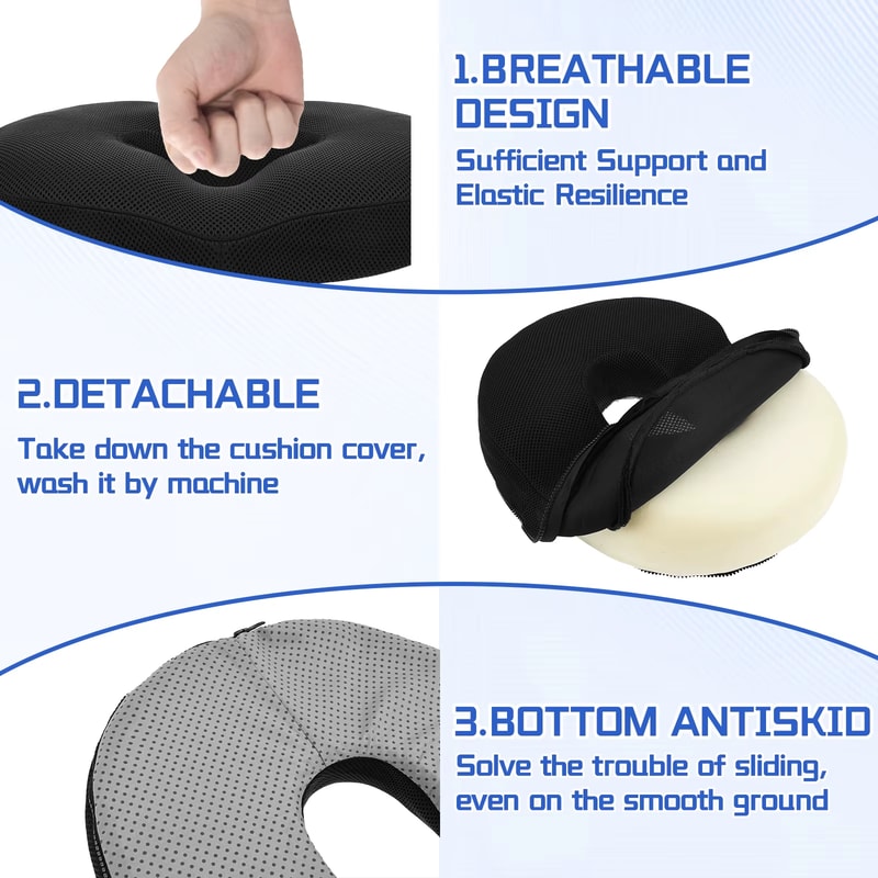 Memory Foam Orthopedic Donut Pillow for Hemorrhoid Relief and Sciatica Support Seat Cushion