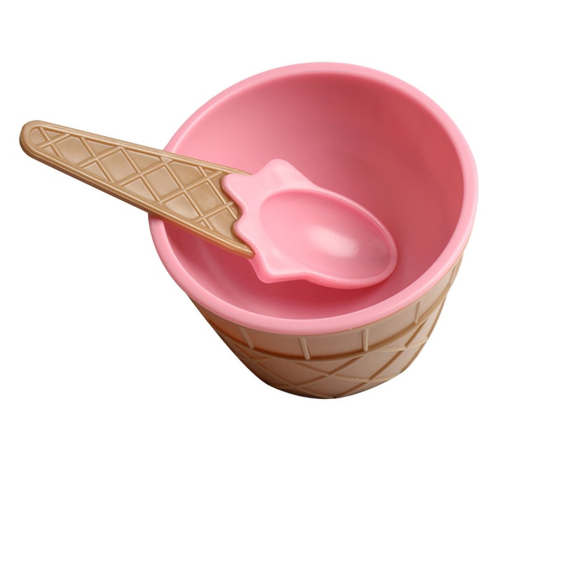 Reusable Cone Shaped Kids Ice Cream Bowl and Spoon Set for Parties and DIY Desserts