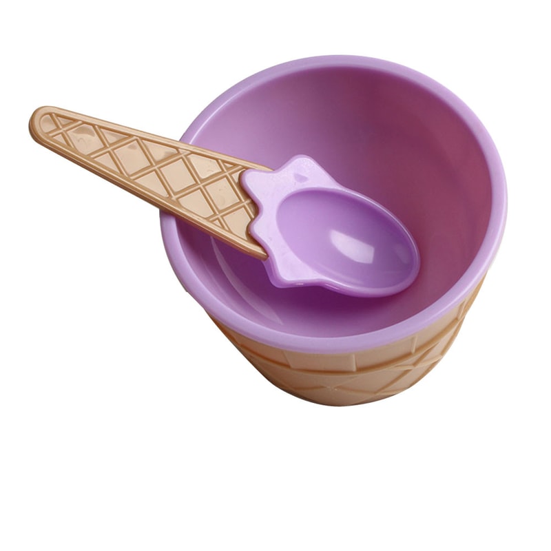 Reusable Cone Shaped Kids Ice Cream Bowl and Spoon Set for Parties and DIY Desserts