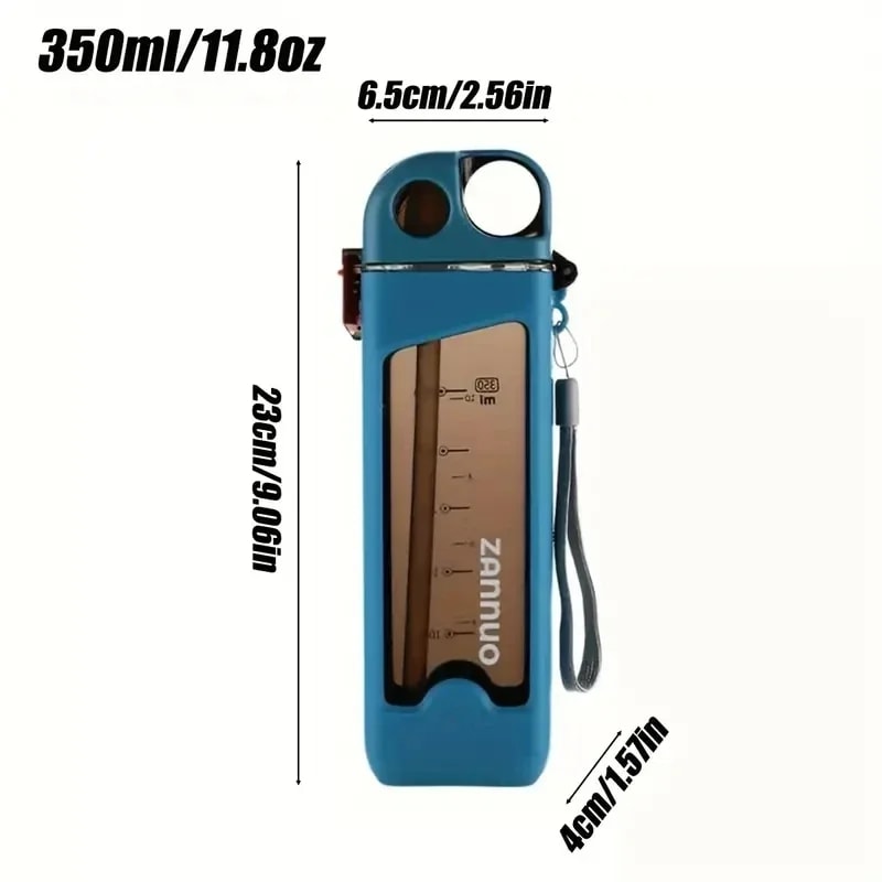 Leakproof Square Sports Water Bottle with Lockable Lid and Time Markers