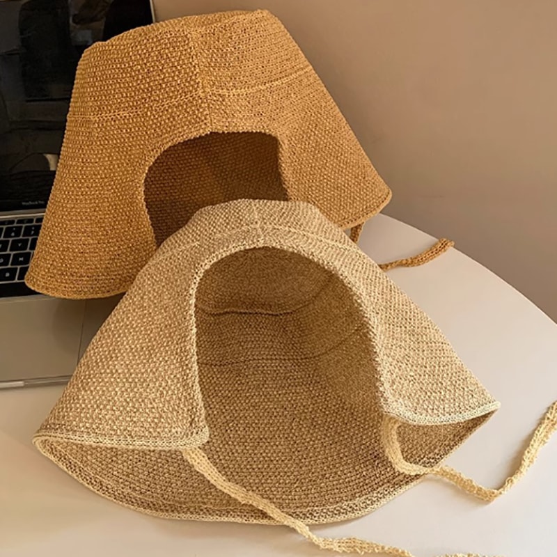 Elegant Linen Straw Regency Bonnet Wide Brim Sun Hat with Ribbon Tie