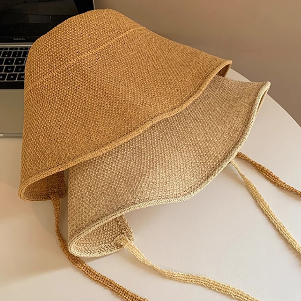 Elegant Linen Straw Regency Bonnet Wide Brim Sun Hat with Ribbon Tie