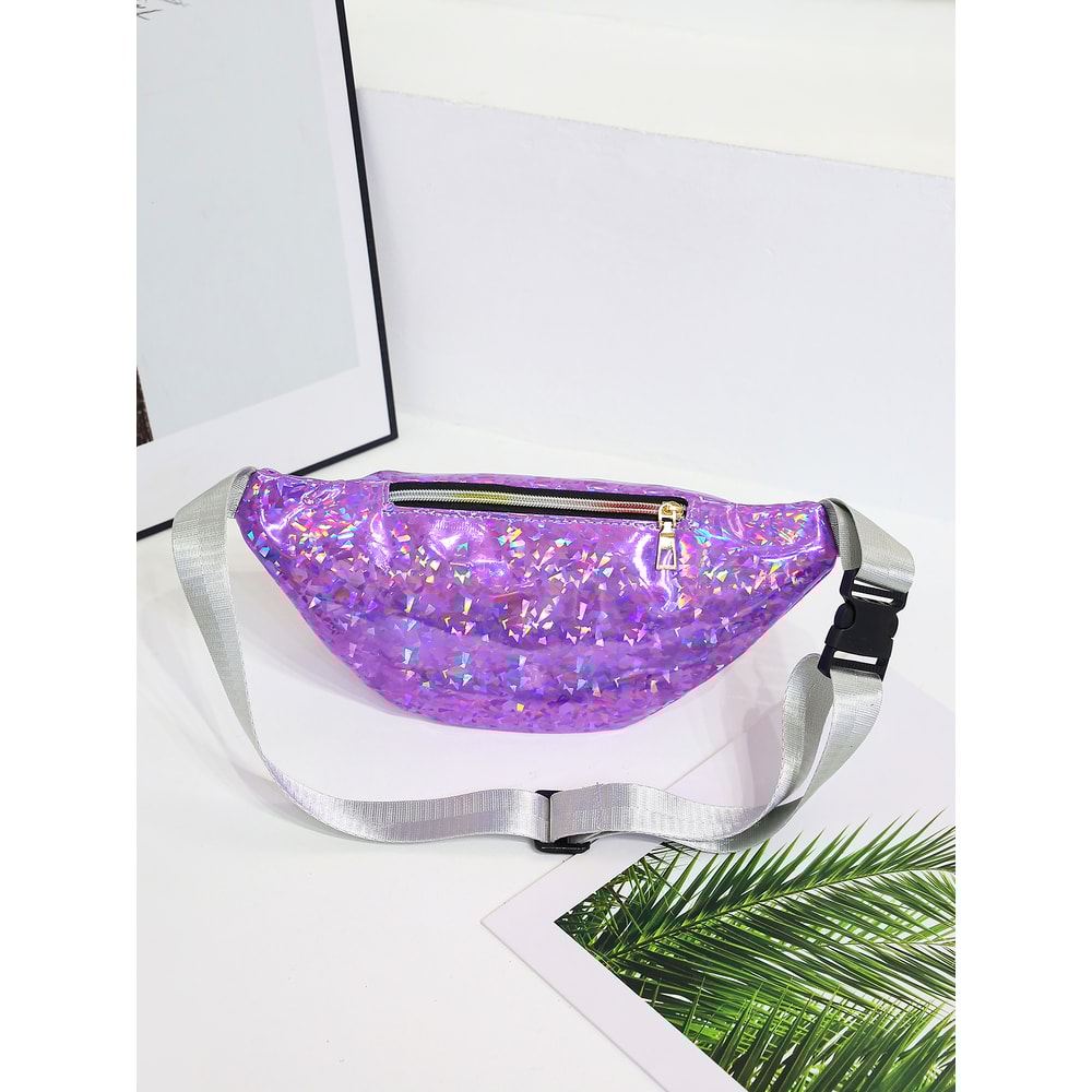 Holographic Geometric Fanny Pack Stylish Reflective Waist Bag For Festivals And Travel 3