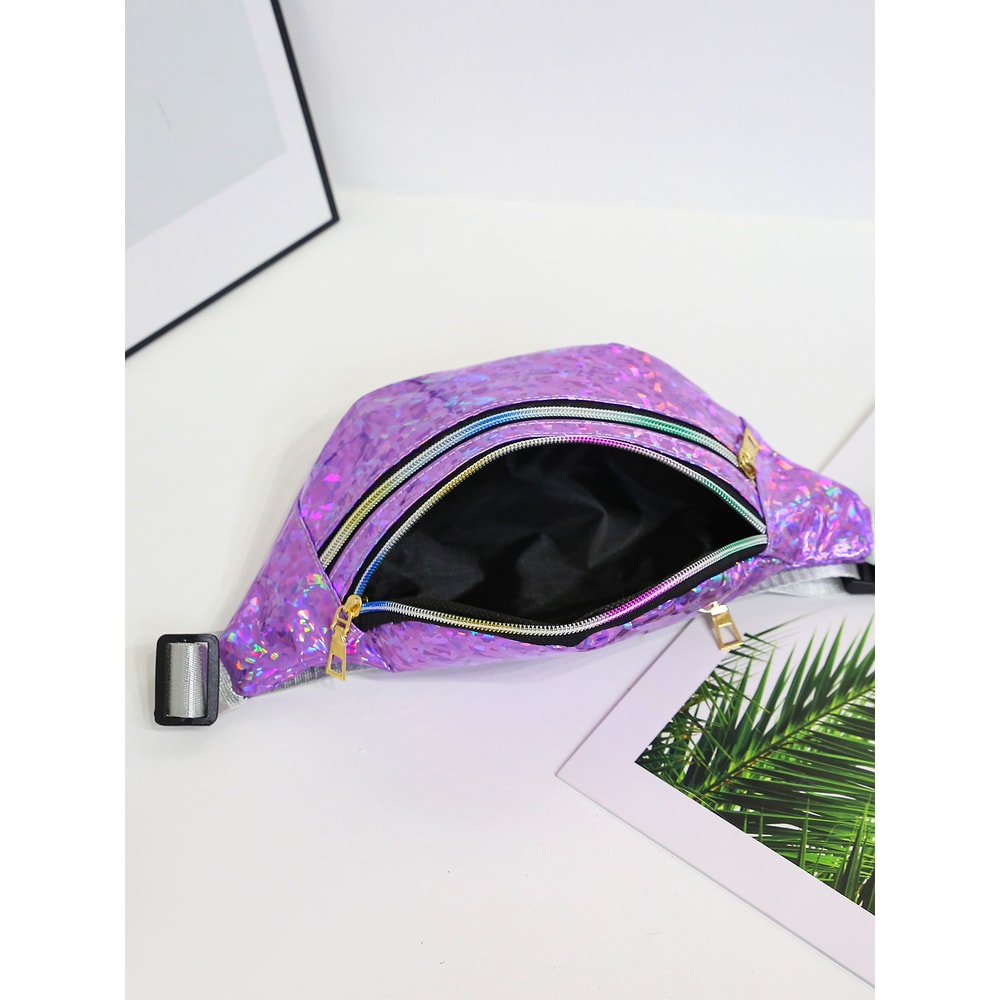 Holographic Geometric Fanny Pack Stylish Reflective Waist Bag For Festivals And Travel 4