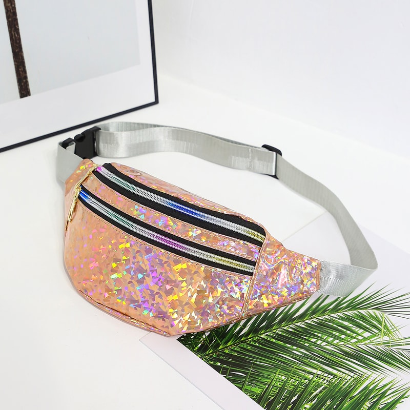 Holographic Geometric Fanny Pack Stylish Reflective Waist Bag For Festivals And Travel 6