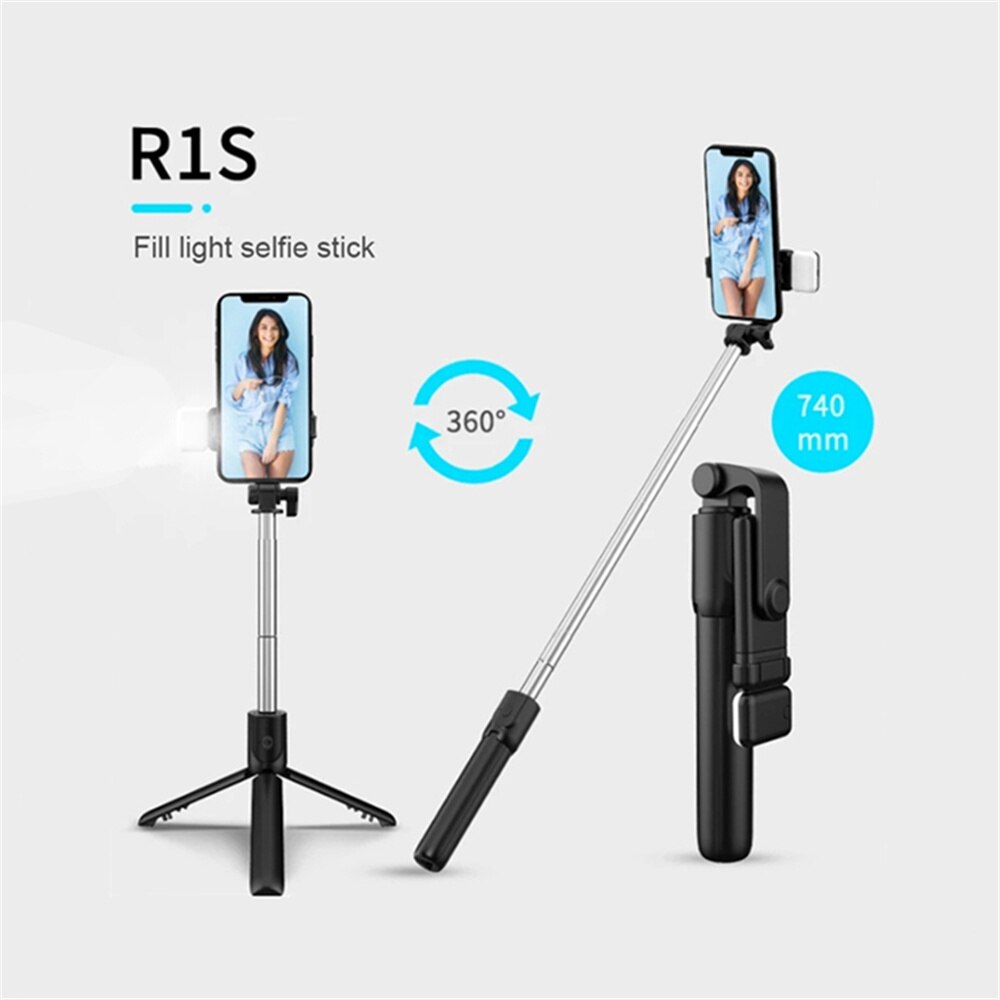 Portable Selfie Stick Tripod with Bluetooth Remote and Integrated LED Fill Light