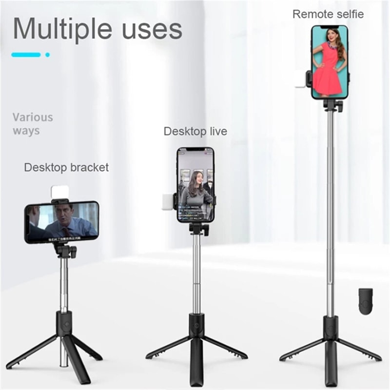 Portable Selfie Stick Tripod with Bluetooth Remote and Integrated LED Fill Light