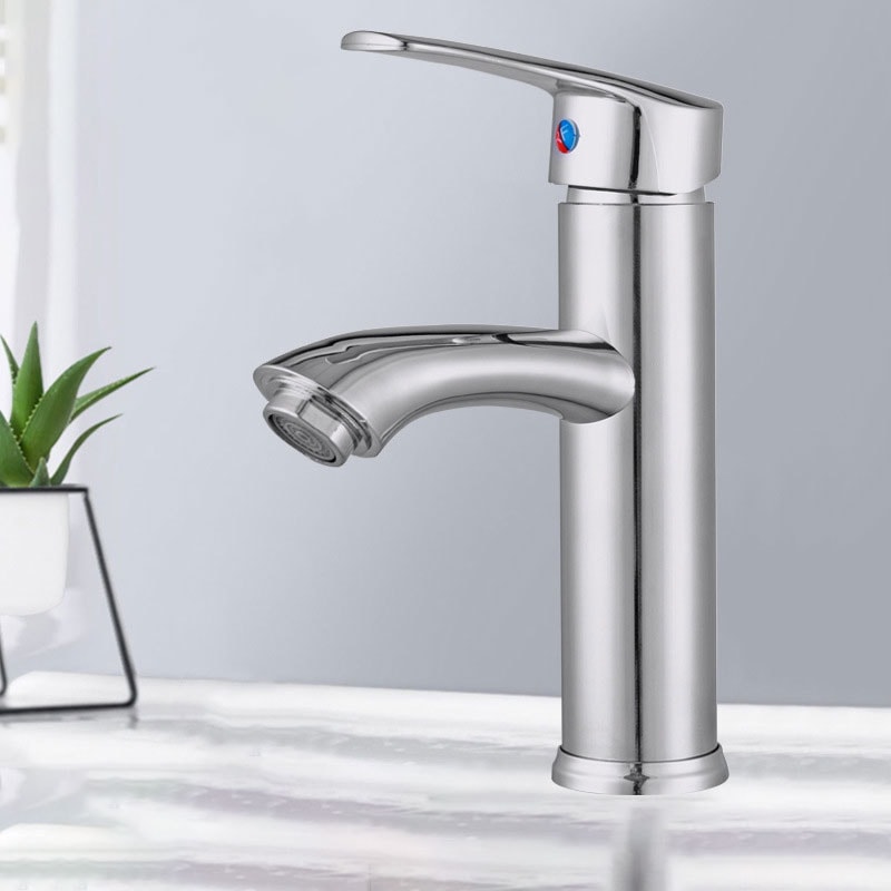 Silver Bathroom Sink Faucet Single Handle Hot And Cold Mixer Tap 0