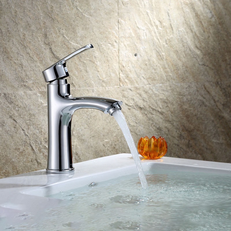 Silver Bathroom Sink Faucet Single Handle Hot And Cold Mixer Tap 1