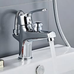 modern chrome bathroom sink faucet deck mounted hot and cold mixer tap