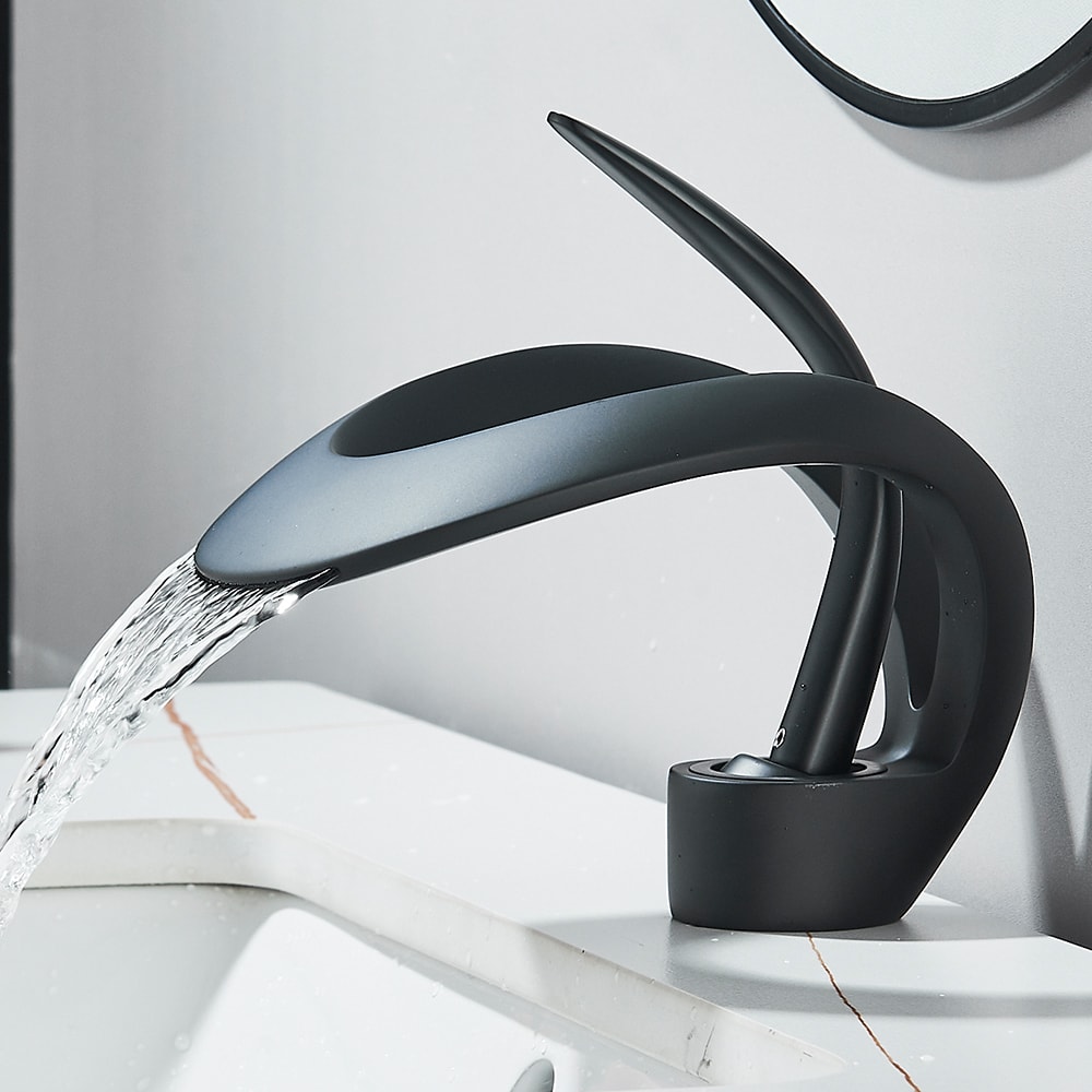 Solid Brass Waterfall Bathroom Faucet Single Handle Basin Mixer Tap 0