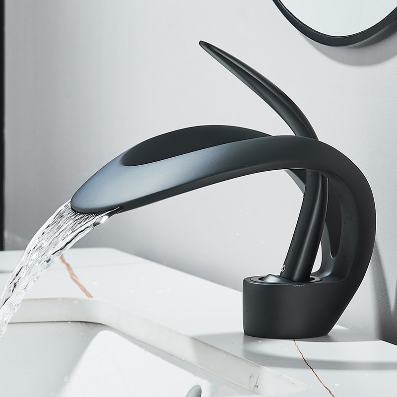 Solid Brass Waterfall Bathroom Faucet Single Handle Basin Mixer Tap 0