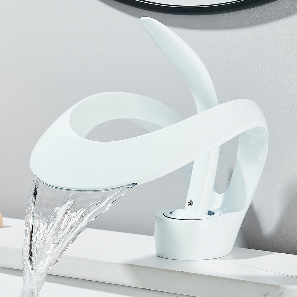 Solid Brass Waterfall Bathroom Faucet Single Handle Basin Mixer Tap 4