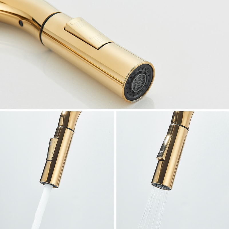 Luxury Gold Kitchen Sink Faucet With Pull Out Sprayer Single Handle Deck Mounted Kitchen Faucet 2