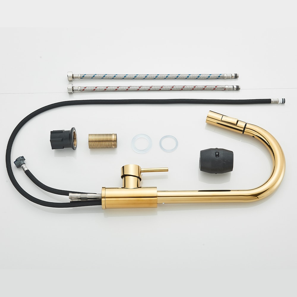Luxury Gold Kitchen Sink Faucet With Pull Out Sprayer Single Handle Deck Mounted Kitchen Faucet 4